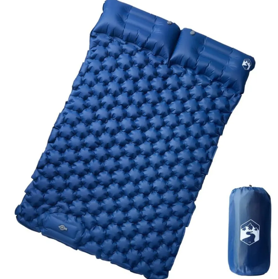 vidaXL Kampeermatras met kussens zelfopblazend 2-persoons marineblauw