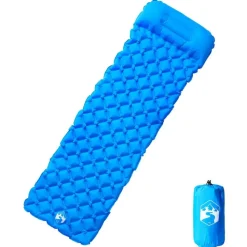 vidaXL Kampeermatras met kussen opblaasbaar 1-persoons blauw