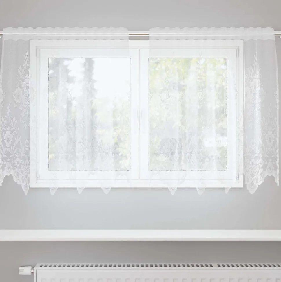 vidaXL Kantgordijn met gordijnen Bloemen Wit 80 x 150 cm Polyester
