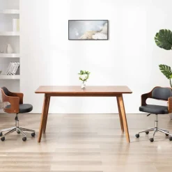 vidaXL Kantoorstoel draaibaar gebogen hout en kunstleer zwart