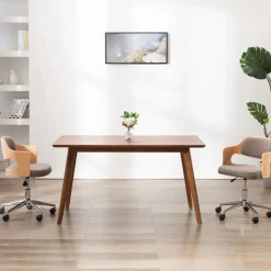 vidaXL Kantoorstoel draaibaar gebogen hout en stof taupe