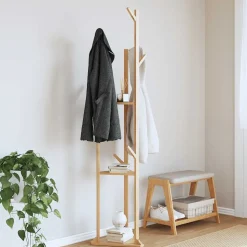 vidaXL Kapstok met haken en schappen 39x33x166 cm bamboe