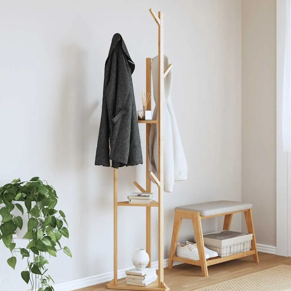 vidaXL Kapstok met haken en schappen 39x33x166 cm bamboe