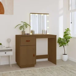 vidaXL Kaptafel met LED 95x50x133,5 cm massief grenenhout honingbruin