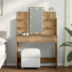vidaXL Kaptafel met LED-verlichting 96x40x142 cm artisanaal eikenkleur