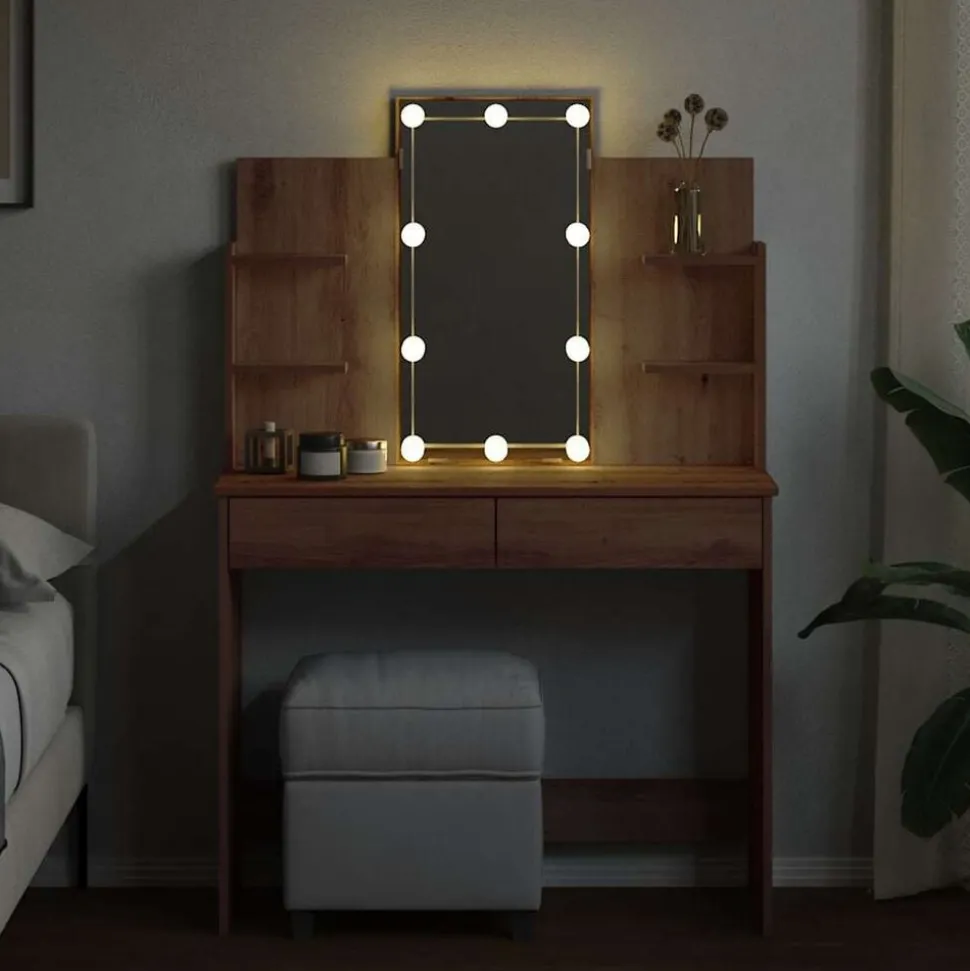 vidaXL Kaptafel met LED-verlichting 96x40x142 cm artisanaal eikenkleur