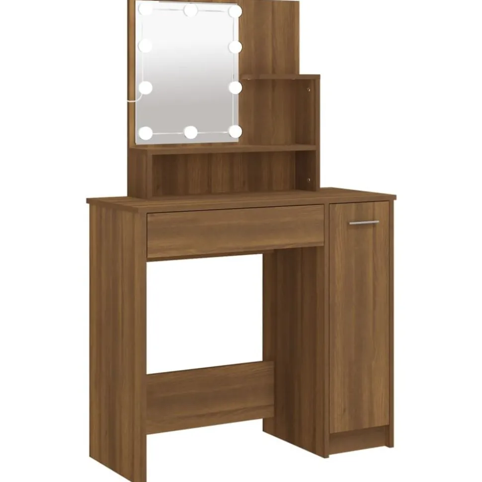 vidaXL Kaptafel met LED-verlichting 86,5x35x136 cm bruin eikenkleur