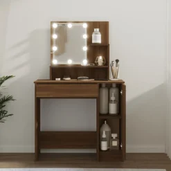 vidaXL Kaptafel met LED-verlichting 86,5x35x136 cm bruin eikenkleur