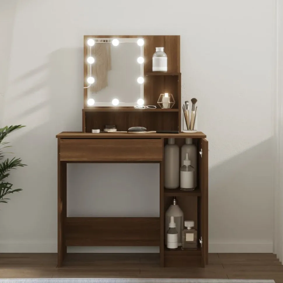 vidaXL Kaptafel met LED-verlichting 86,5x35x136 cm bruin eikenkleur