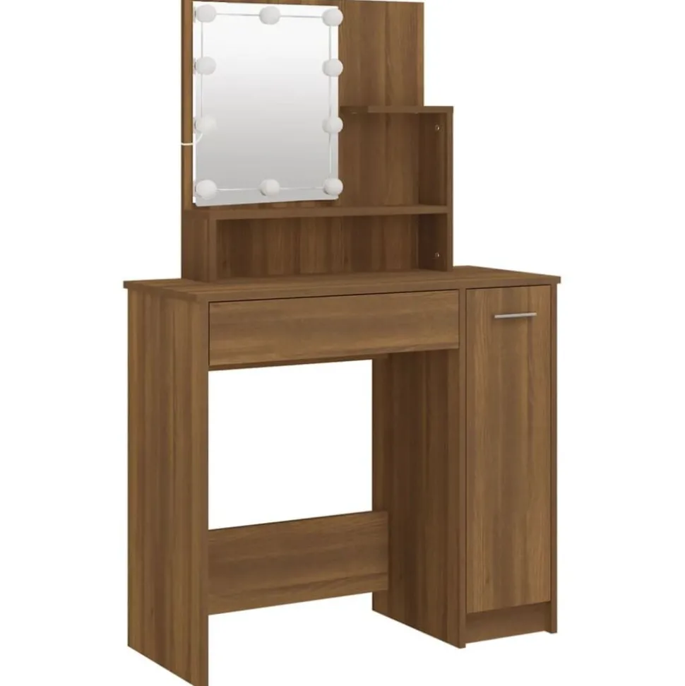 vidaXL Kaptafel met LED-verlichting 86,5x35x136 cm bruin eikenkleur
