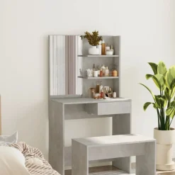 vidaXL Kaptafel met spiegel 74,5x40x141 cm betongrijs
