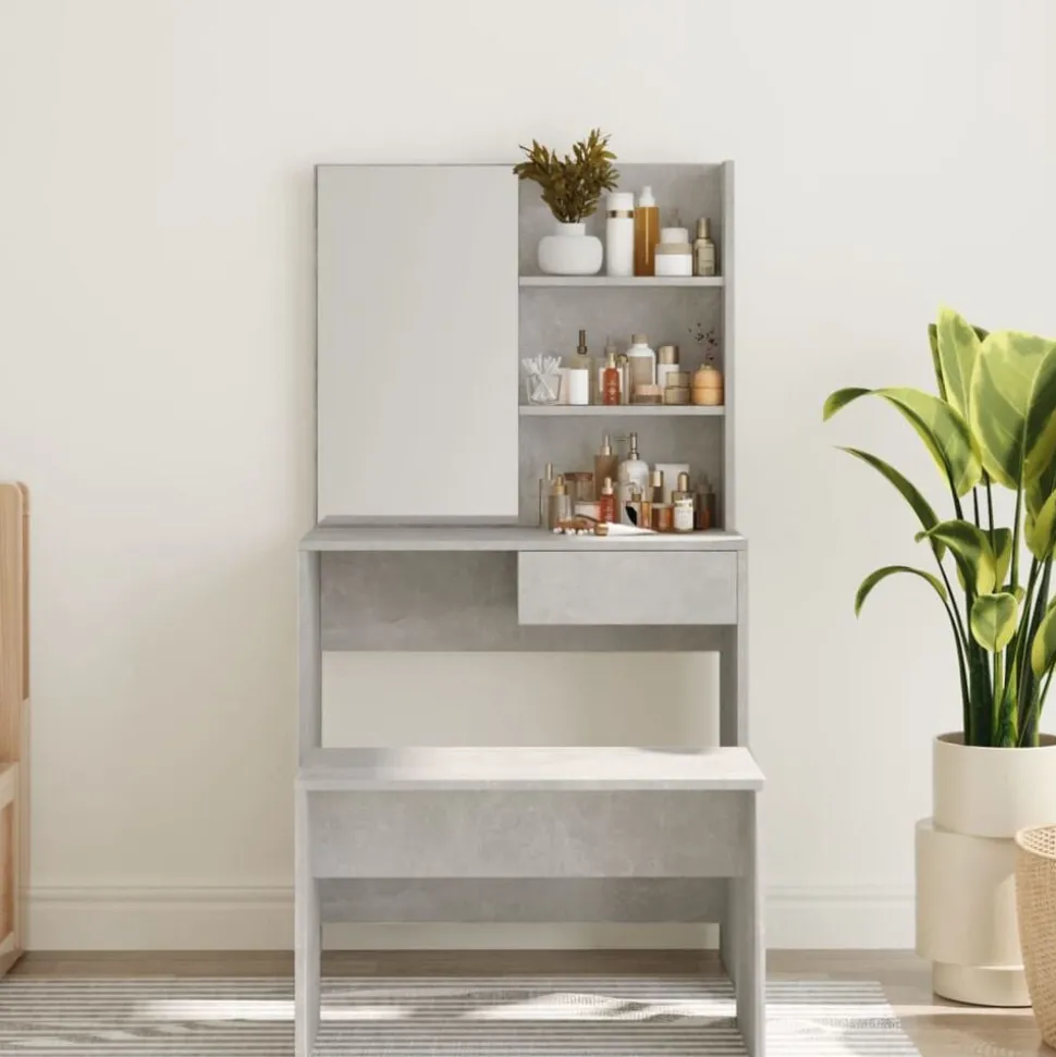 vidaXL Kaptafel met spiegel 74,5x40x141 cm betongrijs