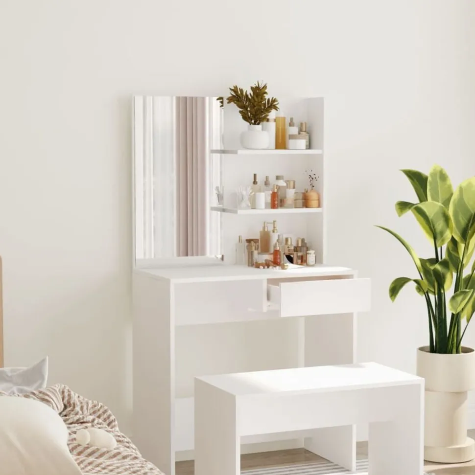 vidaXL Kaptafel met spiegel 74,5x40x141 cm wit