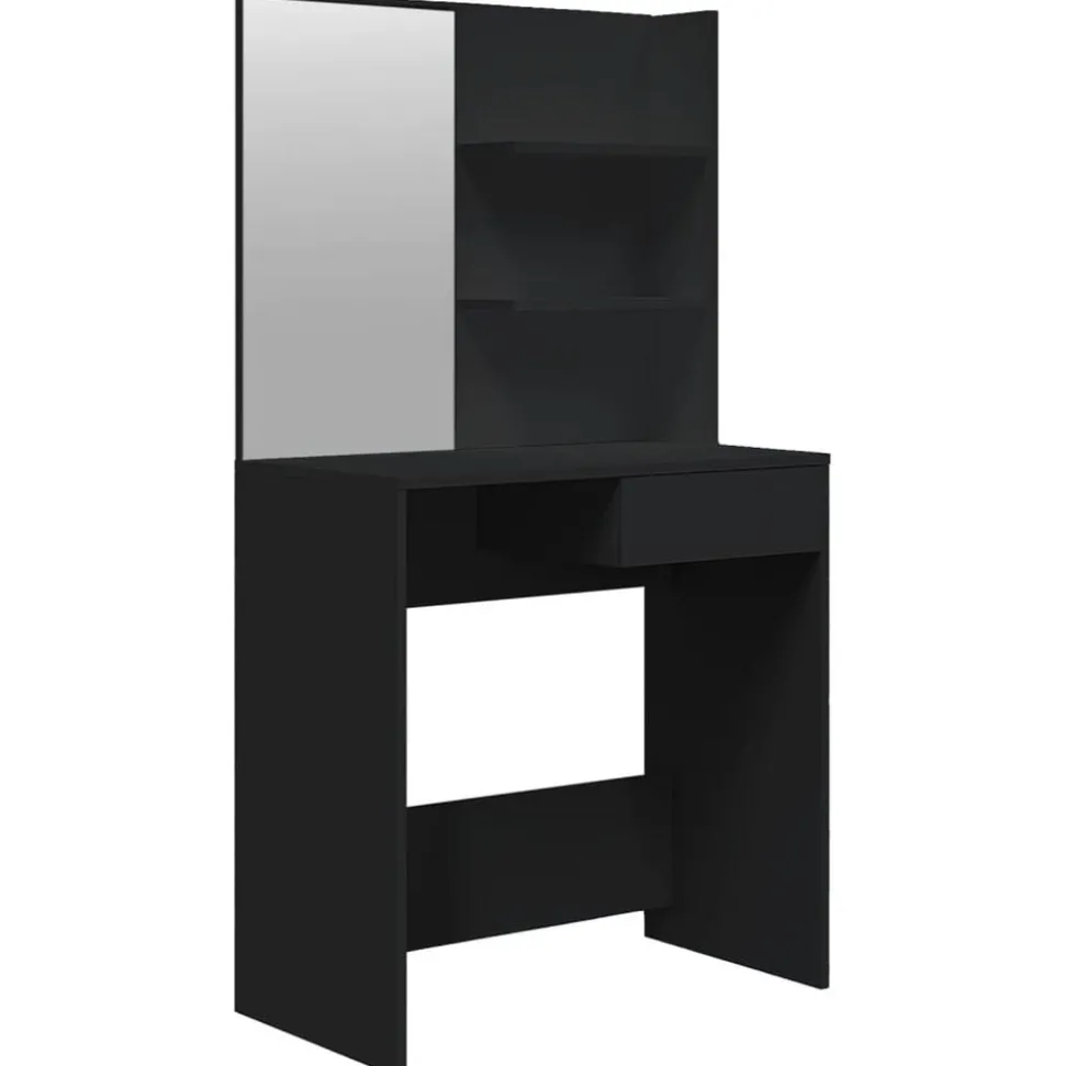 vidaXL Kaptafel met spiegel 74,5x40x141 cm zwart