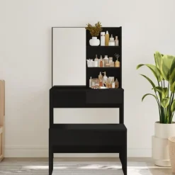 vidaXL Kaptafel met spiegel 74,5x40x141 cm zwart