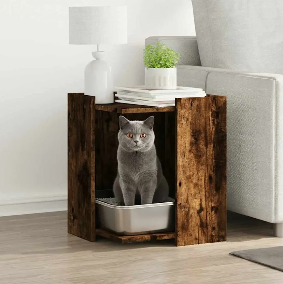 vidaXL Kattenbakkast 42x42x51 cm bewerkt hout gerookt eikenkleurig