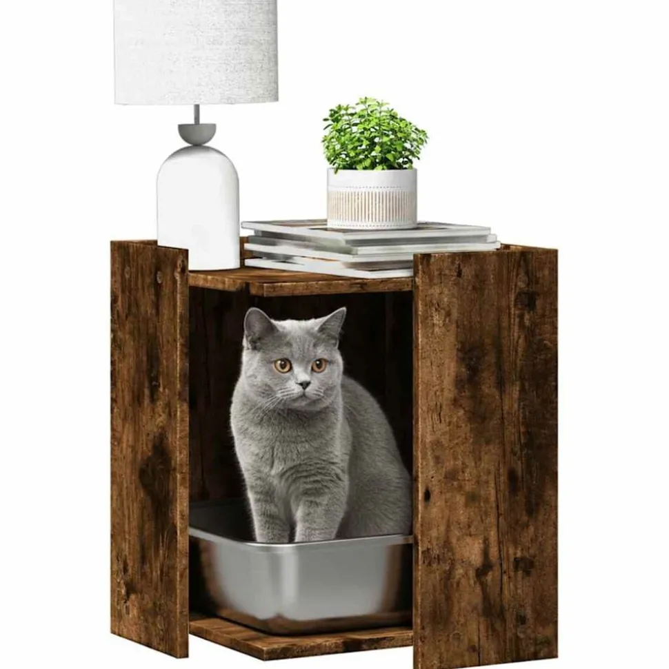 vidaXL Kattenbakkast 42x42x51 cm bewerkt hout gerookt eikenkleurig