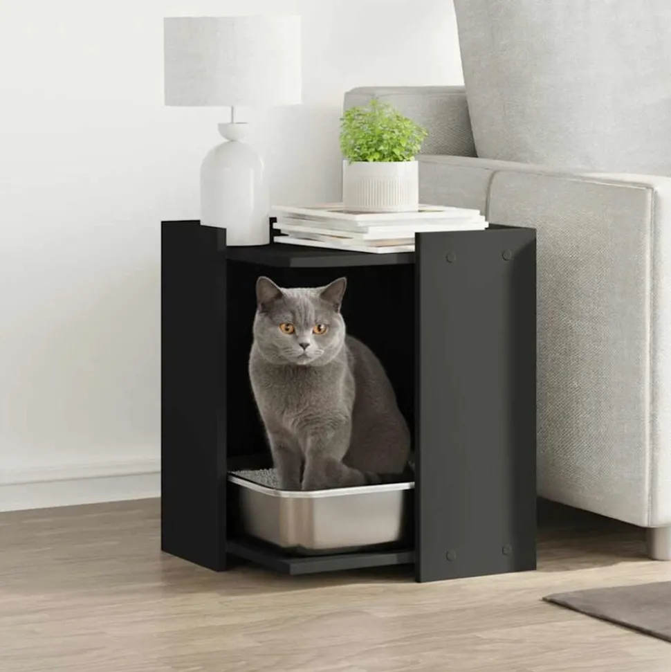 vidaXL Kattenbakkast 42x42x51 cm bewerkt hout zwart