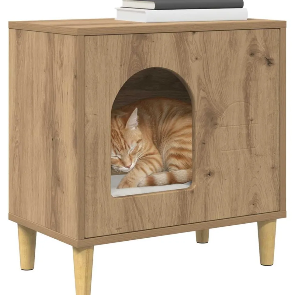 vidaXL Kattenhuis Ambachtelijk eiken 51 x 30 x 52 cm Bewerkt hout
