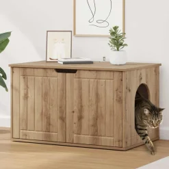 vidaXL Kattenhuis Ambachtelijk eiken 85 x 55 x 50,5 cm Bewerkt hout