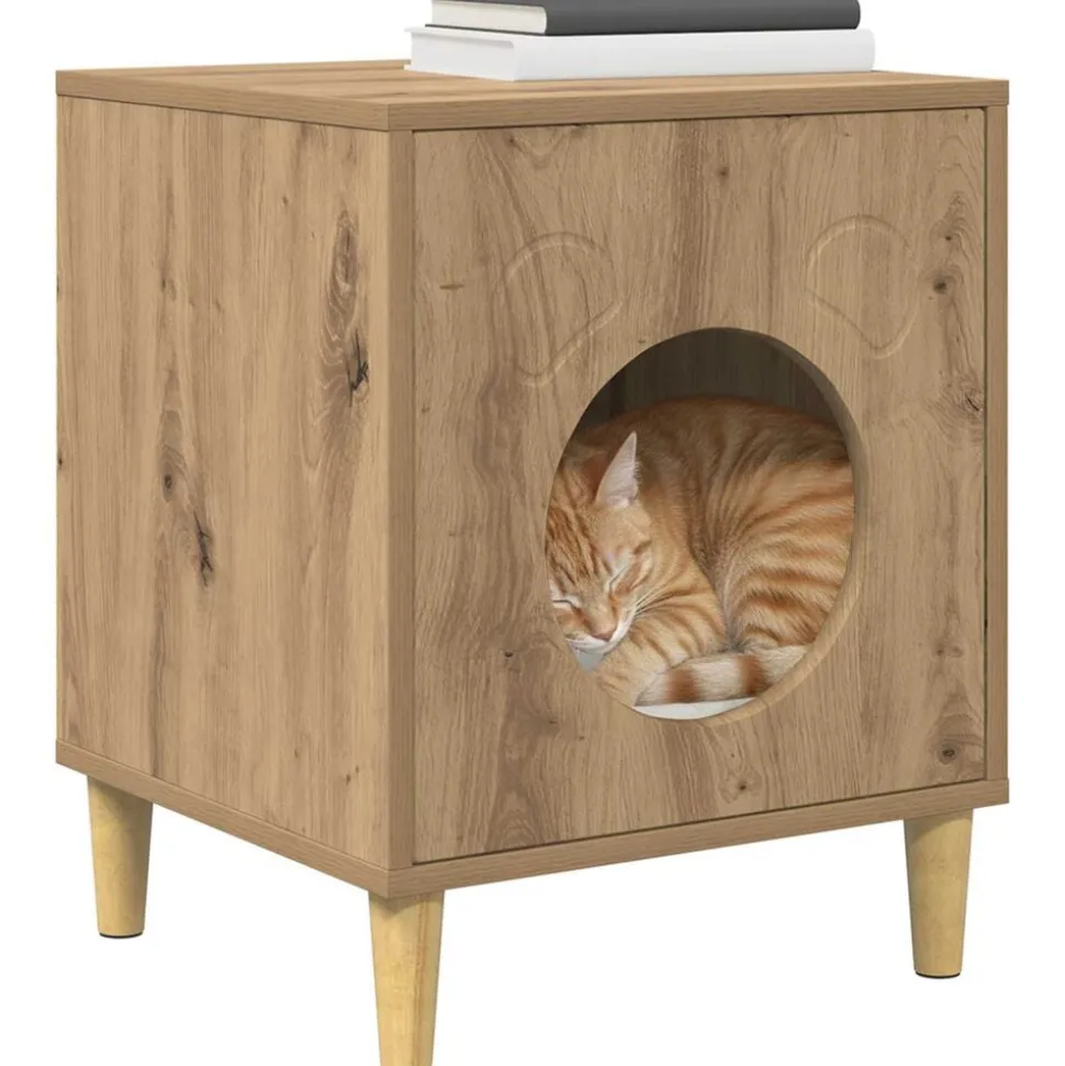 vidaXL Kattenhuis Ambachtelijk eiken 42,5 x 40 x 53 cm Bewerkt hout