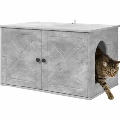 vidaXL Kattenhuis Beton 85 x 55 x 50 cm Bewerkt hout