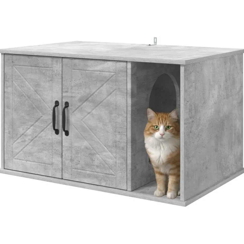 vidaXL Kattenhuis Beton 85 x 55 x 50 cm Bewerkt hout