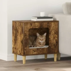 vidaXL Kattenhuis Gerookt eiken 51 x 30 x 52 cm Bewerkt hout