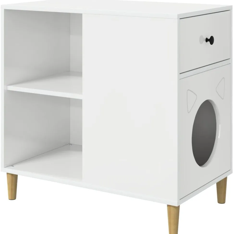 vidaXL Kattenhuis Glanzend Wit 72 x 42,5 x 70 cm Bewerkt hout