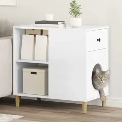vidaXL Kattenhuis Glanzend Wit 72 x 42,5 x 70 cm Bewerkt hout