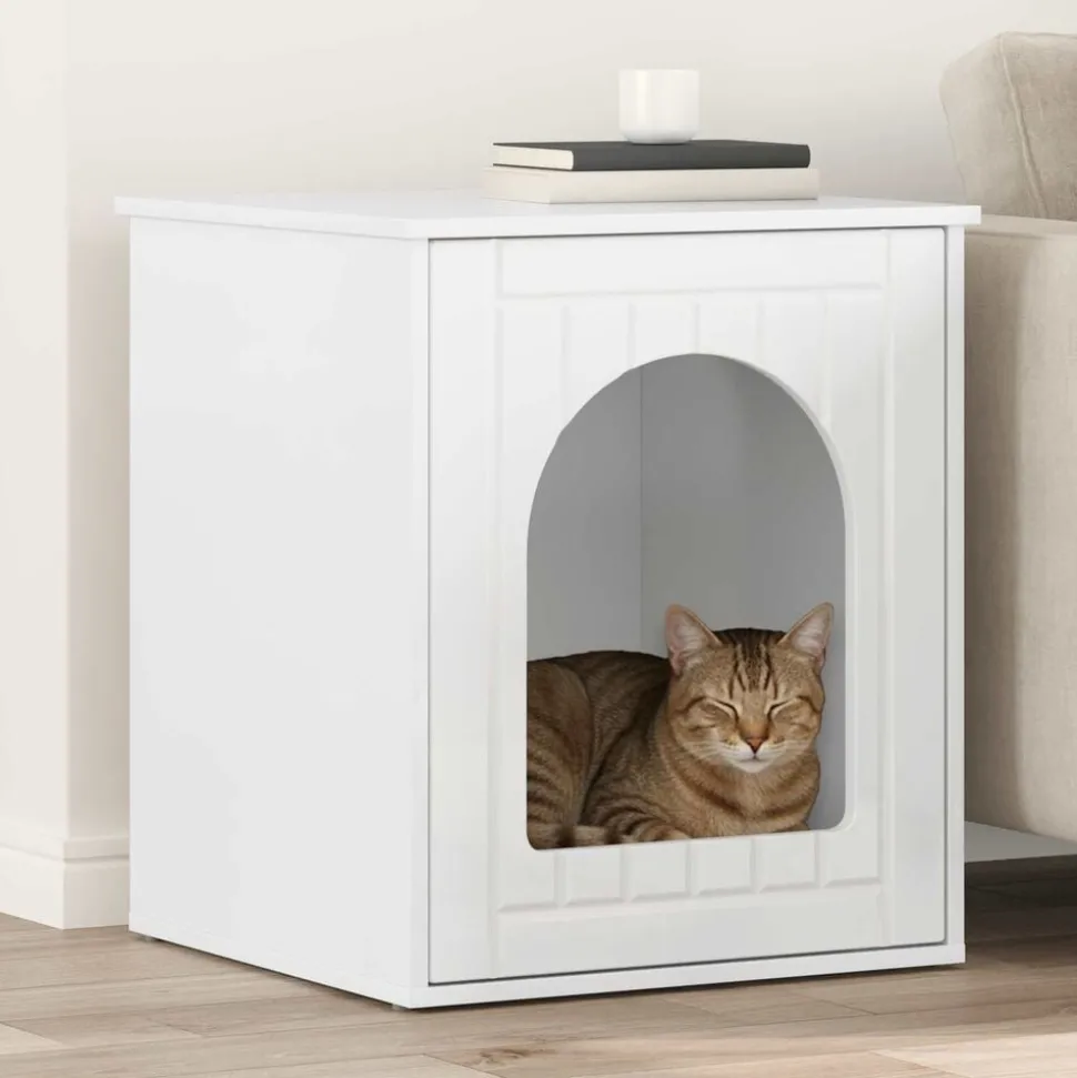 vidaXL Kattenhuis Glanzend Wit 53 x 52 x 62 cm Bewerkt hout