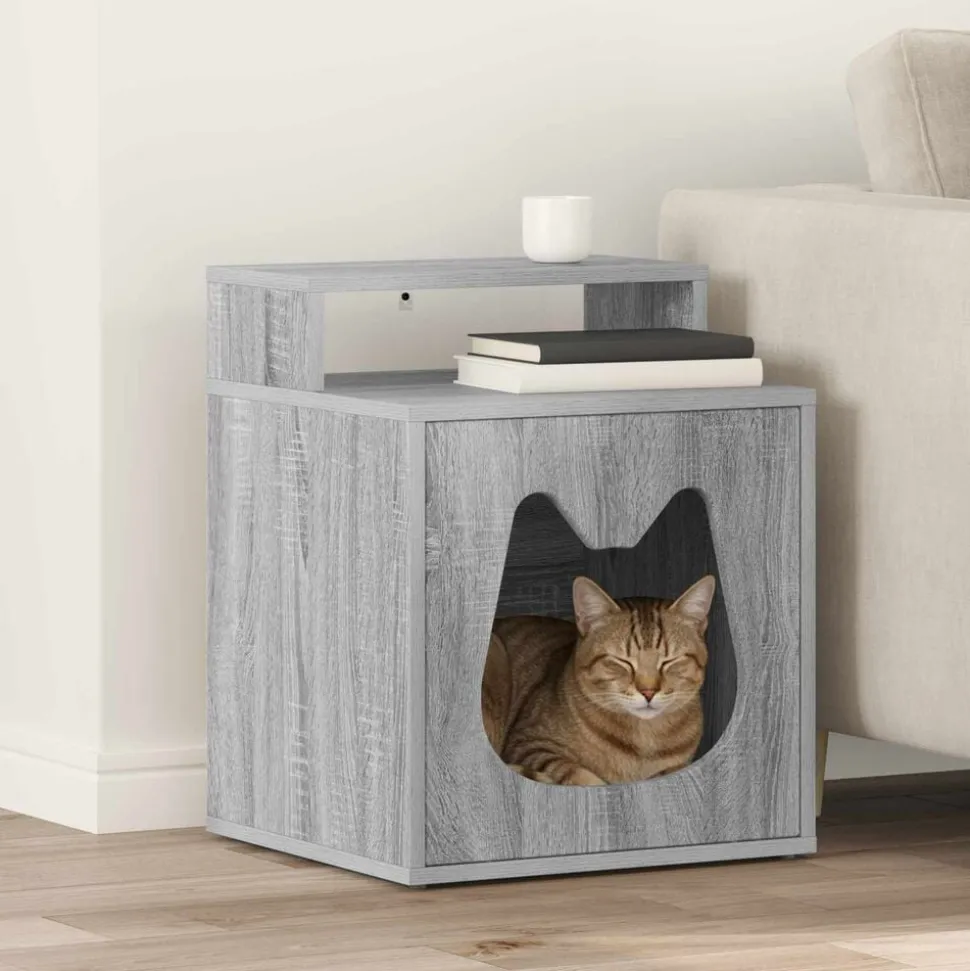 vidaXL Kattenhuis Grijs Sonoma 42,5 x 40 x 53,5 cm Bewerkt hout