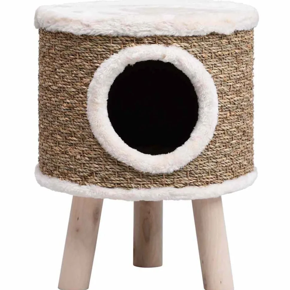 vidaXL Kattenhuis met houten poten 41 cm zeegras
