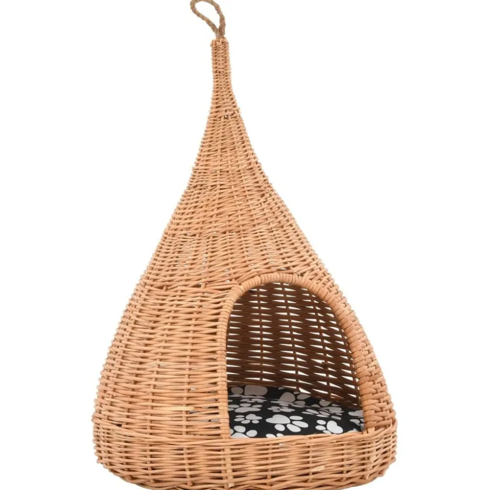 vidaXL Kattenhuis met kussen tipi 40x60 cm natuurlijk wilgen
