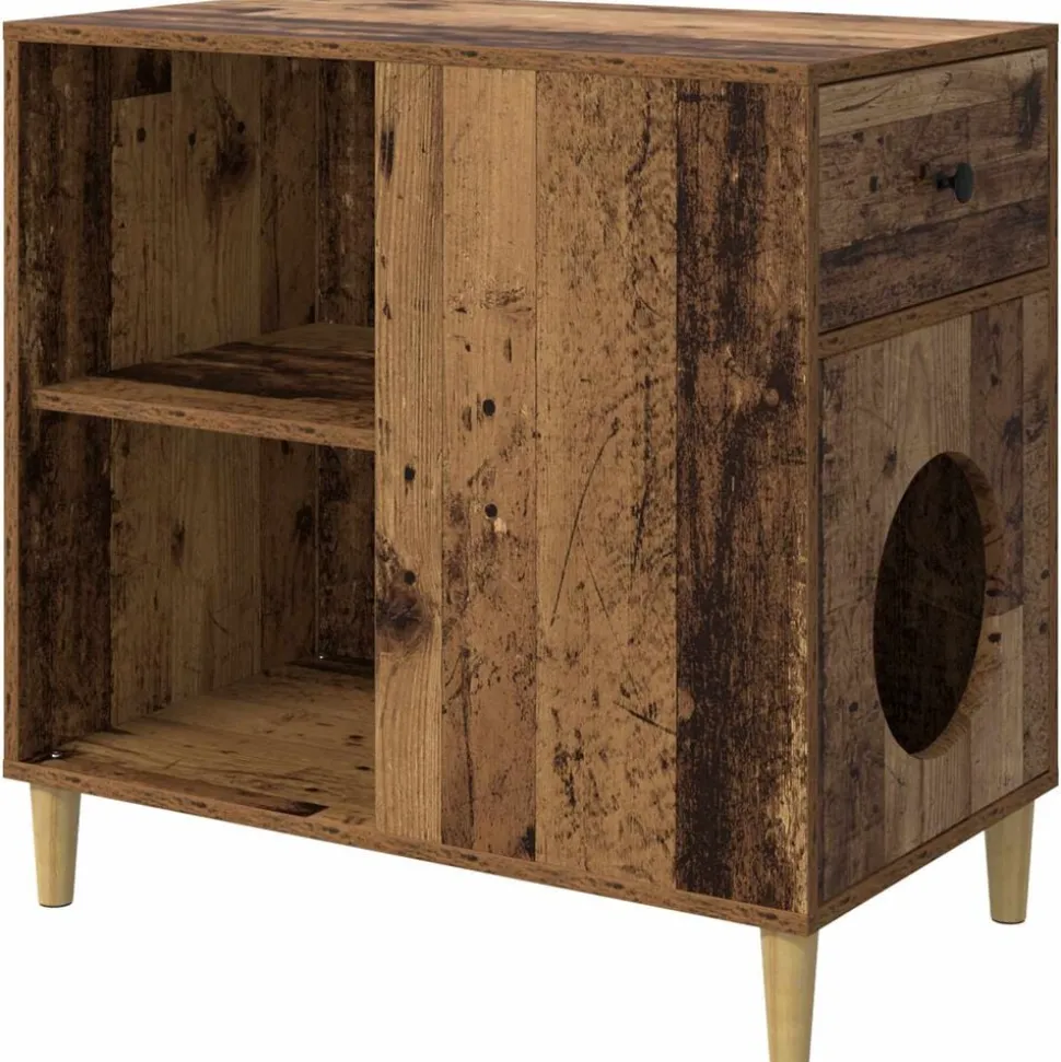 vidaXL Kattenhuis Oudhout 72 x 42,5 x 70 cm Bewerkt hout