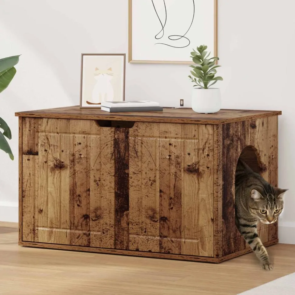 vidaXL Kattenhuis Oudhout 85 x 55 x 50,5 cm Bewerkt hout