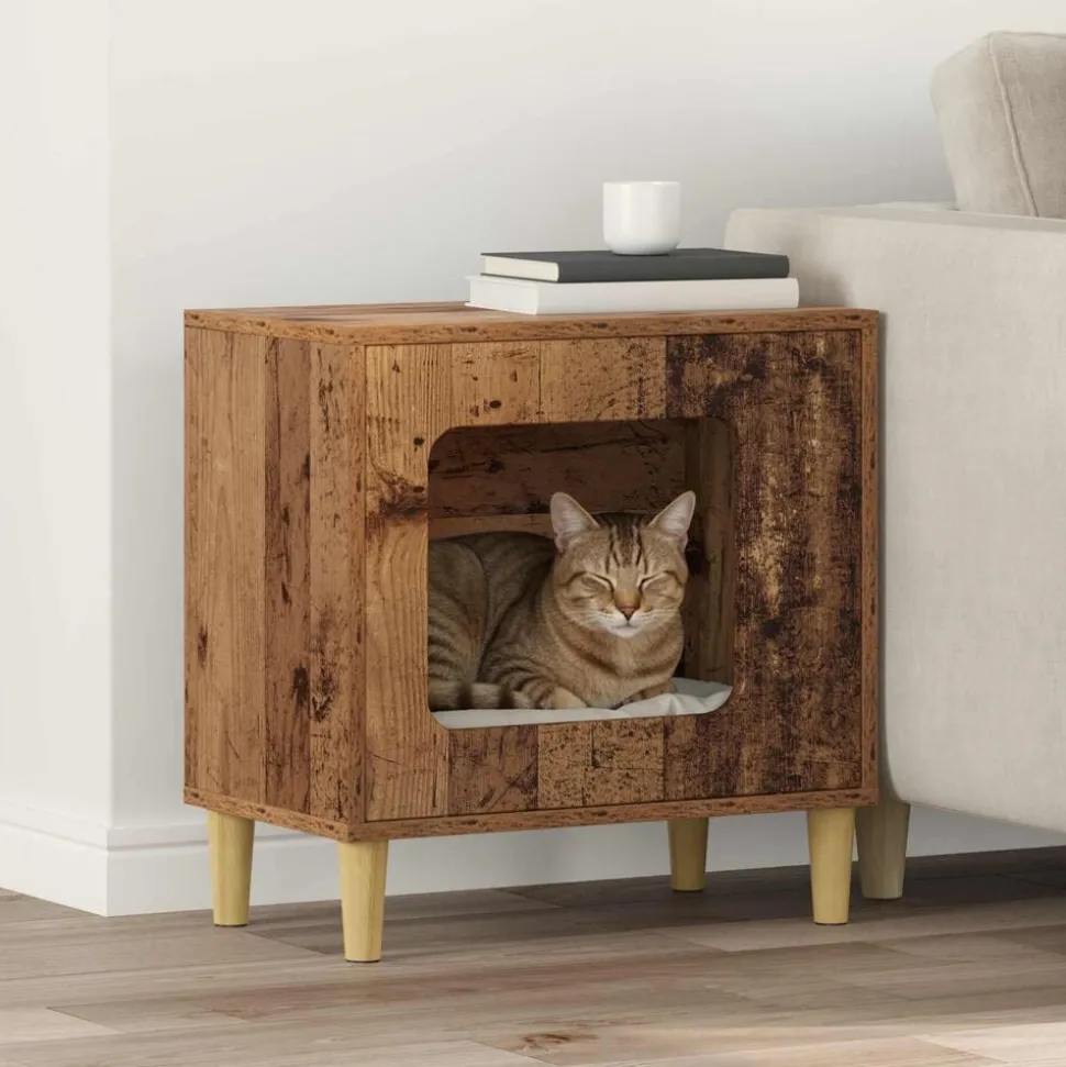 vidaXL Kattenhuis Oudhout 51 x 30 x 52 cm Bewerkt hout