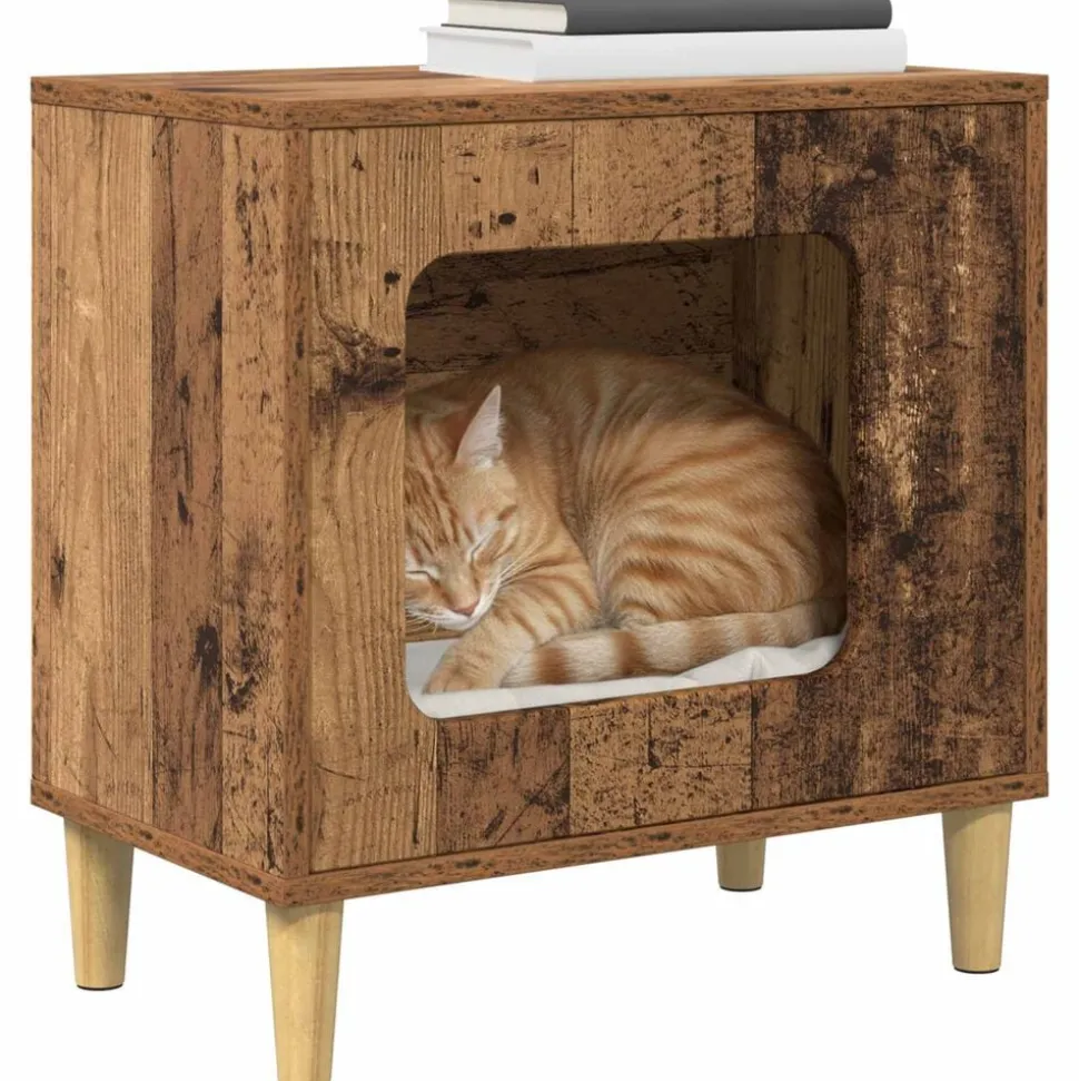 vidaXL Kattenhuis Oudhout 51 x 30 x 52 cm Bewerkt hout