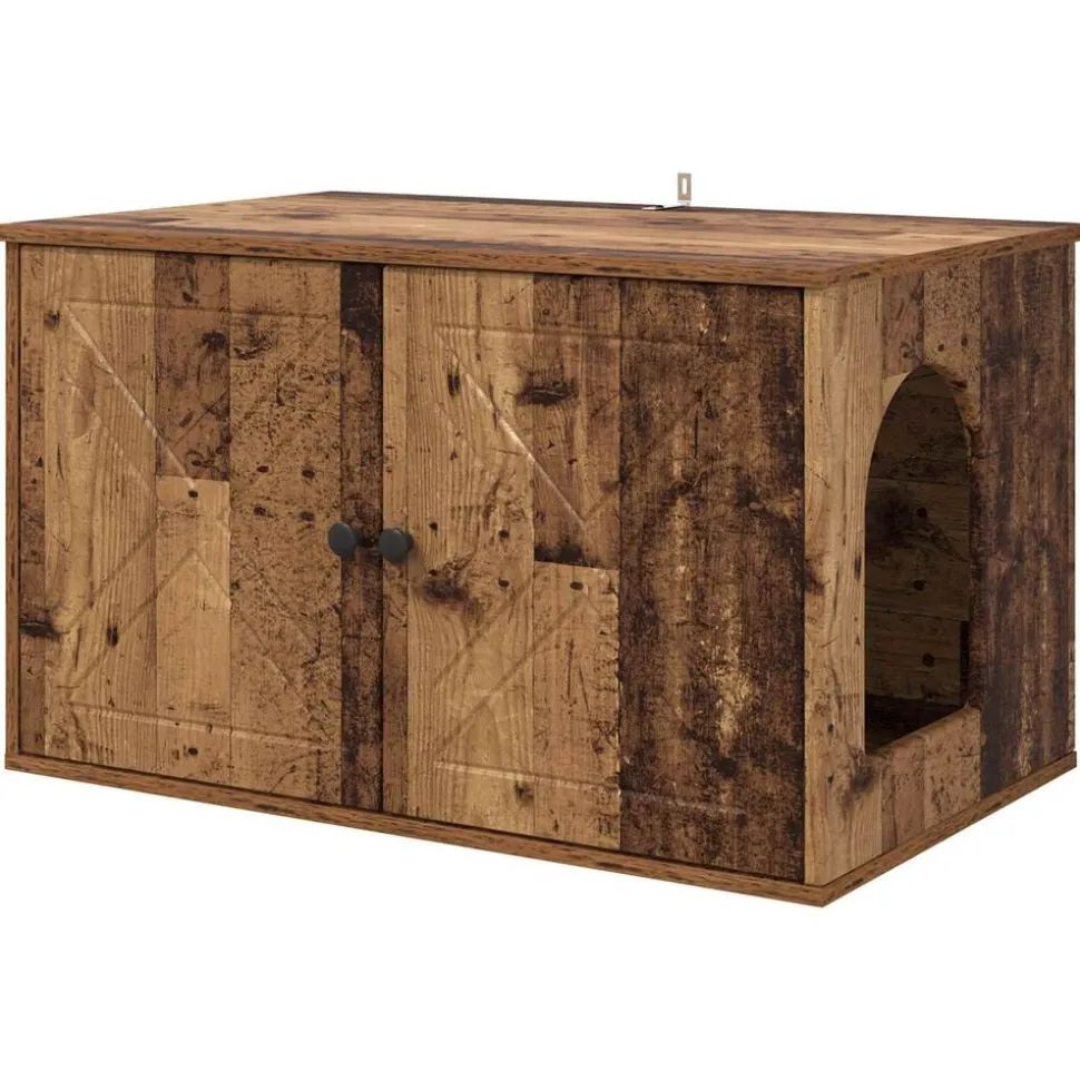 vidaXL Kattenhuis Oudhout 85 x 55 x 50 cm Bewerkt hout