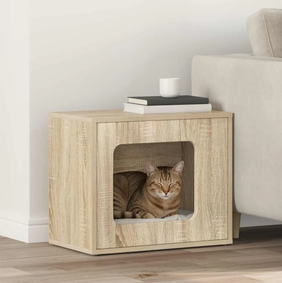 vidaXL Kattenhuis Sonoma 51 x 30 x 42,5 cm Bewerkt hout