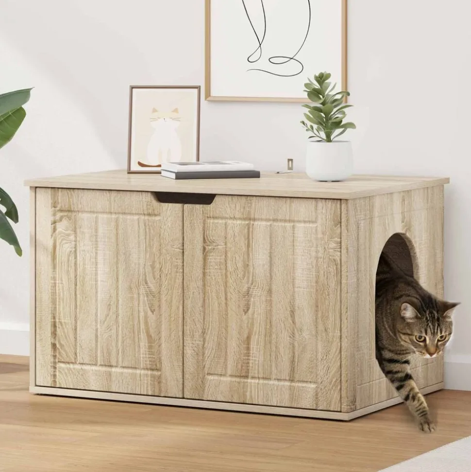 vidaXL Kattenhuis Sonoma 85 x 55 x 50,5 cm Bewerkt hout