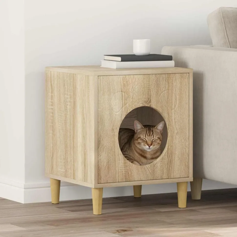 vidaXL Kattenhuis Sonoma 42,5 x 40 x 53 cm Bewerkt hout