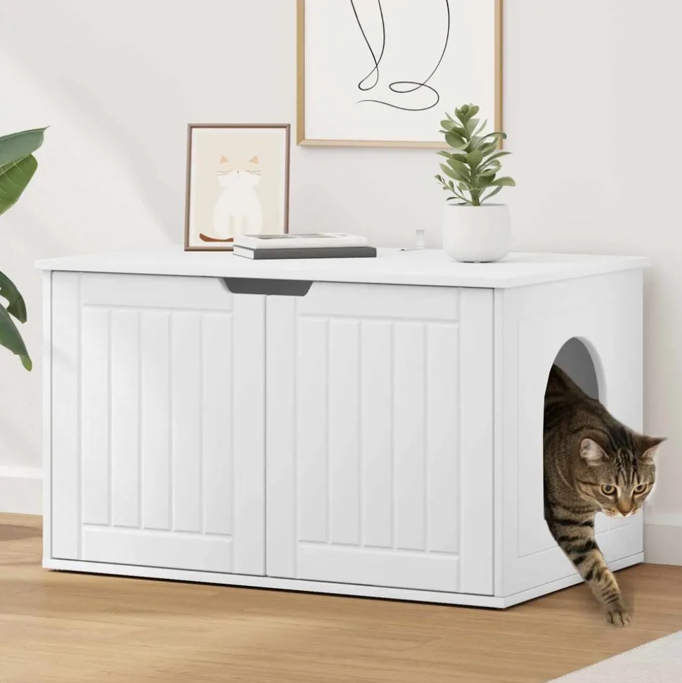 vidaXL Kattenhuis Wit 85 x 55 x 50,5 cm Bewerkt hout