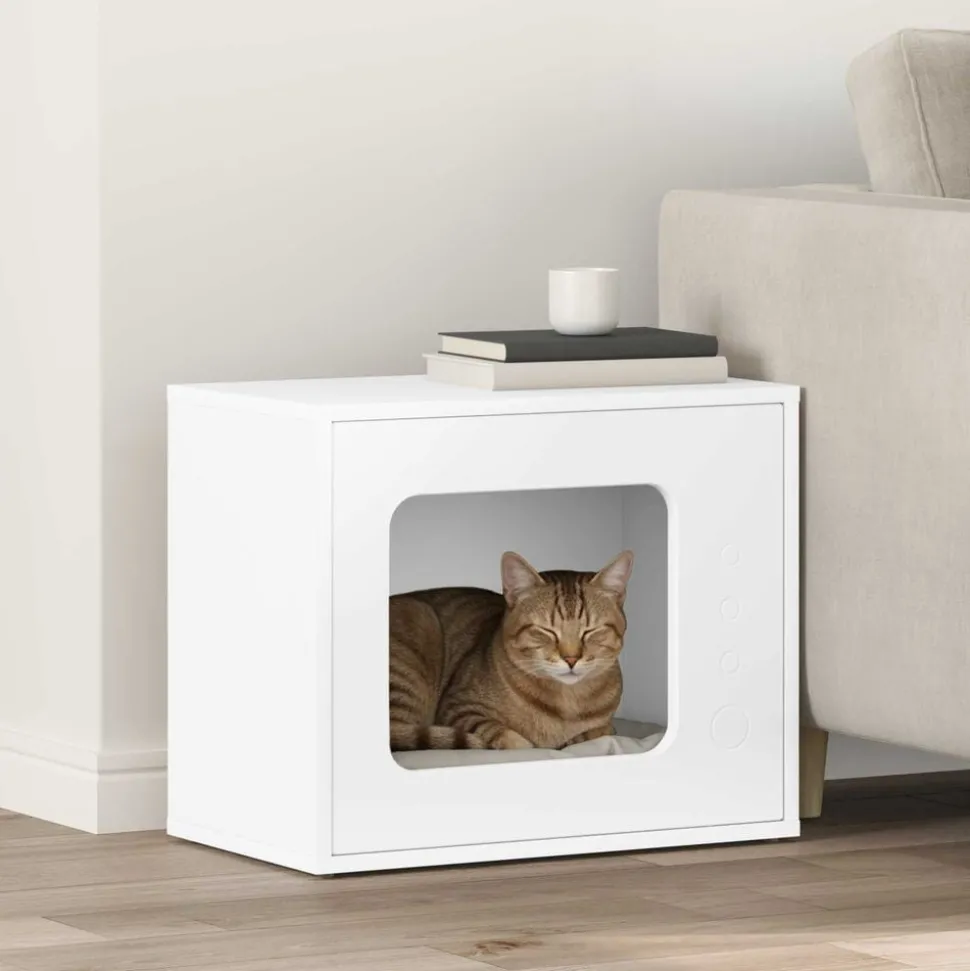 vidaXL Kattenhuis Wit 51 x 30 x 42 cm Bewerkt hout