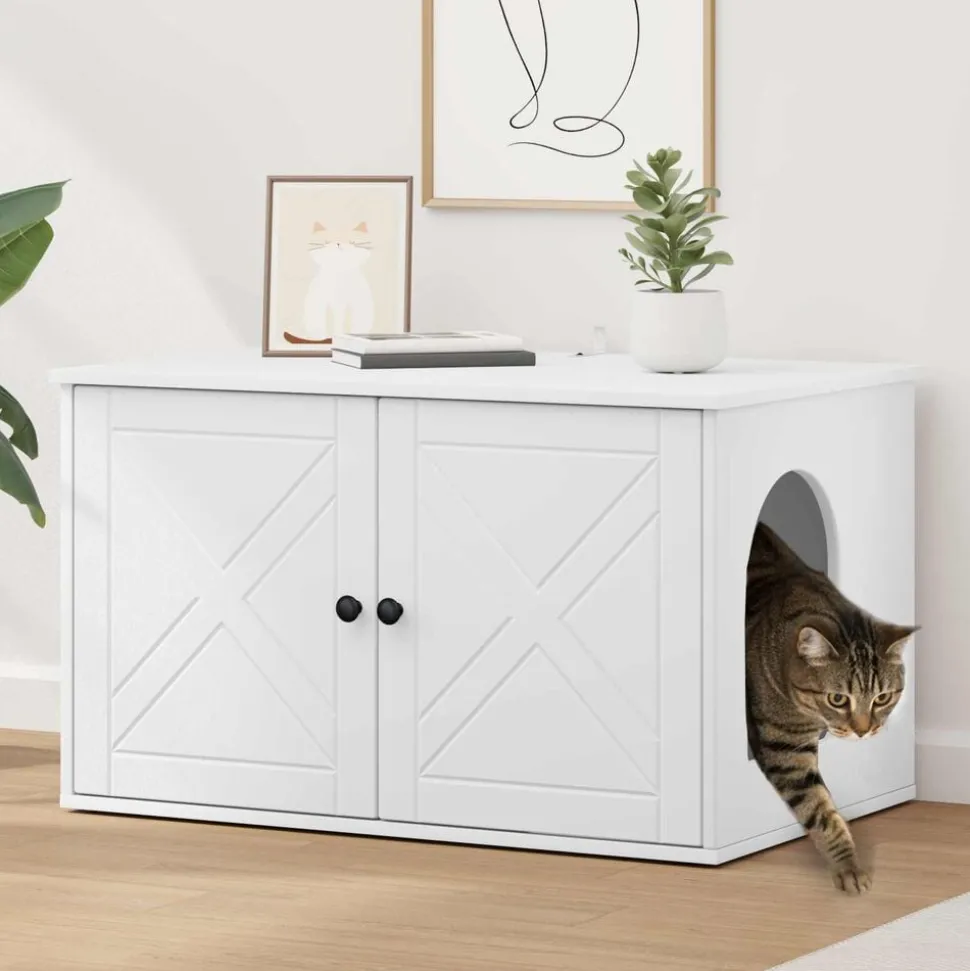 vidaXL Kattenhuis Wit 85 x 55 x 50,5 cm Bewerkt hout