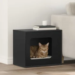 vidaXL Kattenhuis Zwart 51 x 30 x 42,5 cm Bewerkt hout