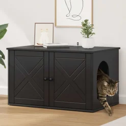 vidaXL Kattenhuis Zwart 85 x 55 x 50,5 cm Bewerkt hout