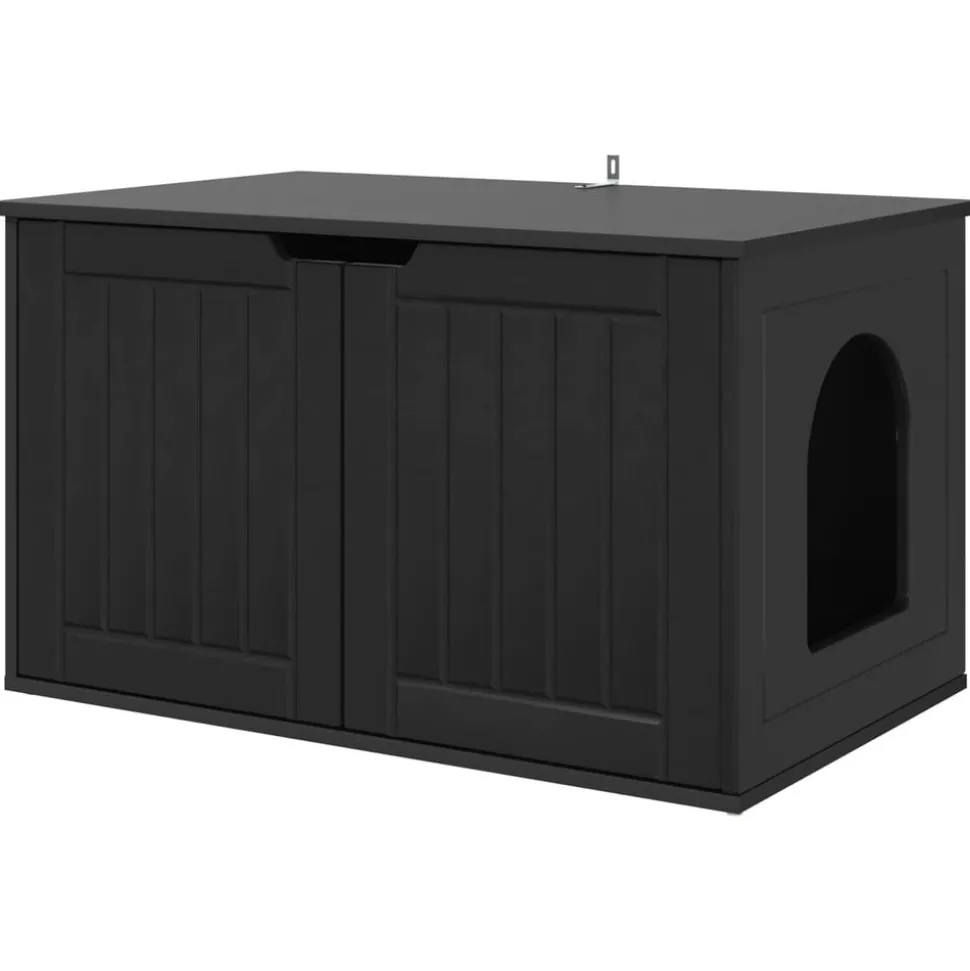 vidaXL Kattenhuis Zwart 85 x 55 x 50,5 cm Bewerkt hout