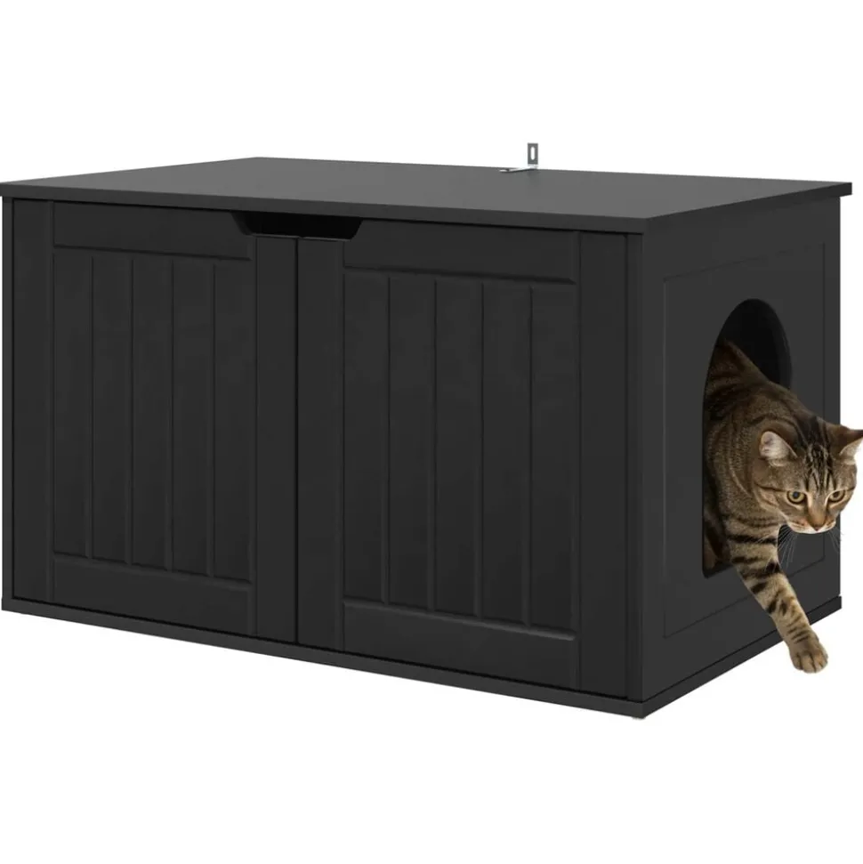 vidaXL Kattenhuis Zwart 85 x 55 x 50,5 cm Bewerkt hout