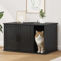 vidaXL Kattenhuis Zwart 85 x 55 x 50 cm Bewerkt hout
